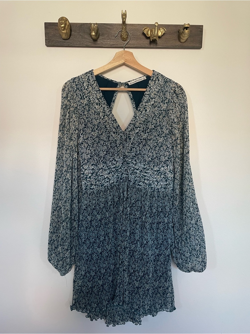 Abercrombie & Fitch Green Floral Long-Sleeve Mini Dress